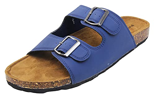 DUNLOP Herren Kunstleder-Sandalen mit Riemen, leger, zum Reinschlüpfen, leichte Sommersandalen, Blau - Marineblaue Doppelschnalle - Größe: 41 EU von DUNLOP