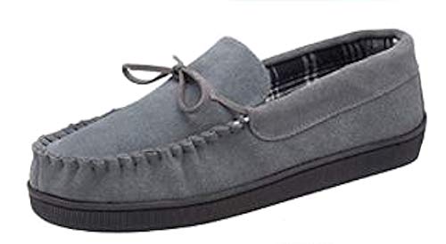 DUNLOP - Herren Mokassin Hausschuhe mit Plüsch Gefüttert | Wildleder Hauspantoffel | Memory Foam Pantoffel mit Gummisohle (43, Grau) von DUNLOP