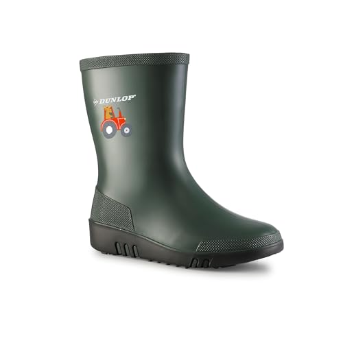 DUNLOP Mini Kinder Gummistiefel – 100% wasserdicht, Regenstiefel für Kinder; Mädchen & Jungen – Grün - Grosse 20-30 von DUNLOP