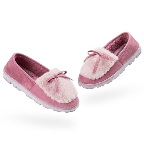 DUNLOP Winter Hausschuhe Damen Mit Rutschfester Sohle, Größe 37-40 - Flauschige Hausschuhe Damen (Rose, 38 EU) von DUNLOP