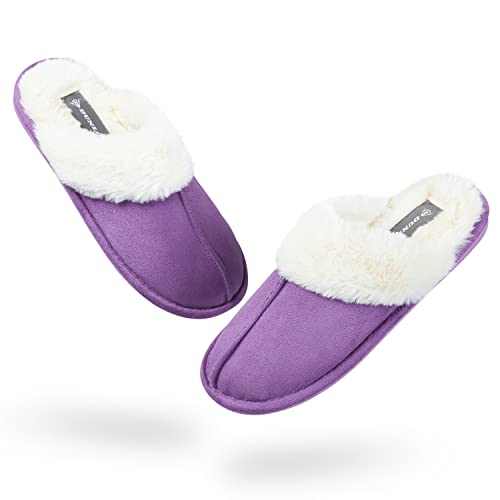 DUNLOP Hausschuhe Damen Plüsch, Flauschige Pantoffeln Damen, Antirutsch Sohle und Memory Foam (37 EU, Lila, numeric_37) von DUNLOP