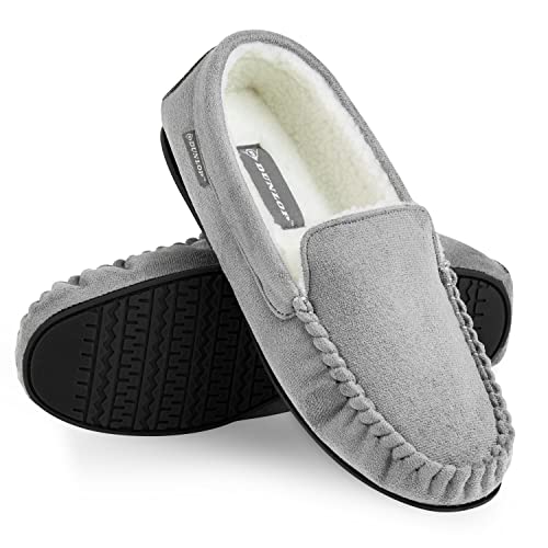 DUNLOP Hausschuhe Herren Mokassins mit Memory Foam und Schaffell Imitat Futter, Rutschfeste Pantoffeln Herren (46 EU, Hellgrau, numeric_46) von DUNLOP