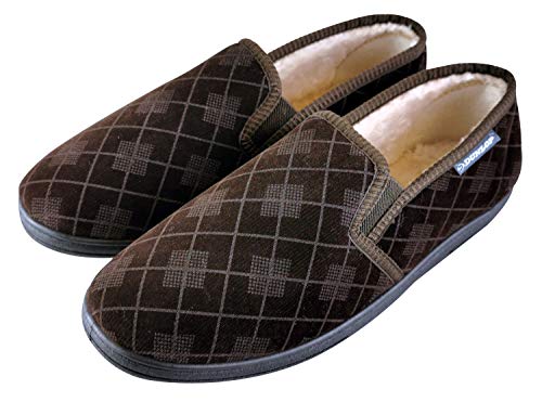 Dunlop - Herren Memory Foam Winter Warm Gestrickt Mokassins Hausschuhe mit Gummisohle (46 EU, Brown) von DUNLOP