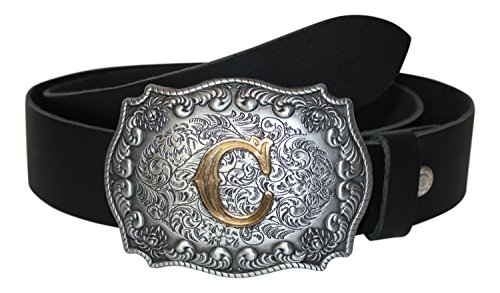 DUNN Buckle Gürtelschnalle Initialen Koppel Buchstabe C mit echter Goldauflage incl. echt Ledergürtel (1 = S = 85-95cm) von DUNN