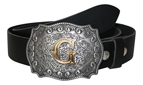 DUNN Buckle Gürtelschnalle Initialen Koppel Buchstabe G mit echter Goldauflage incl. echt Ledergürtel (2 = M = 95-105cm) von DUNN