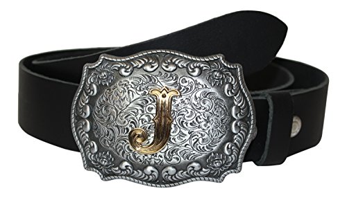 DUNN Buckle Gürtelschnalle Initialen Koppel Buchstabe J mit echter Goldauflage incl. echt Ledergürtel (3 = L = 105-115cm) von DUNN