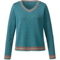 Jacquard-Pullover aus Bio-Merinowolle mit Bio-Baumwolle, petrol gemustert von DUNQUE