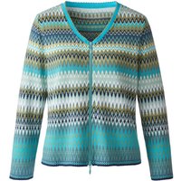 Jacquard-Strickjacke aus reiner Bio-Baumwolle, pfauenblau gemustert von DUNQUE