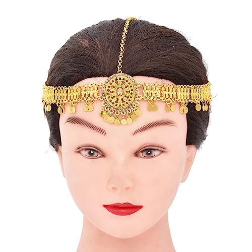 Bauchtanz Kopfschmuck Bridal Rhinestone Forehead Head Chain Coin Tassel Headband for Women Girls Wedding Holiday Party Hair Accessories (Color : F-1017) von DUNSBY