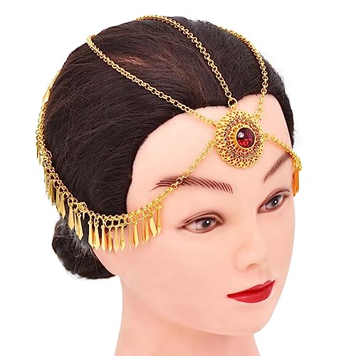 Bauchtanz Kopfschmuck Bridal Rhinestone Forehead Head Chain Coin Tassel Headband for Women Girls Wedding Holiday Party Hair Accessories (Color : F-1037) von DUNSBY