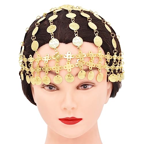 Bauchtanz Kopfschmuck Bridal Rhinestone Forehead Head Chain Coin Tassel Headband for Women Girls Wedding Holiday Party Hair Accessories (Color : F-1046) von DUNSBY