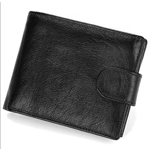 DUNSBY Schwarze Ledergeldbörse Brieftasche mit Schnalle for Männer echte Leder -Männer Brieftaschen brauner männlicher Geldbeutelhalter (Color : Black Men Wallet) von DUNSBY