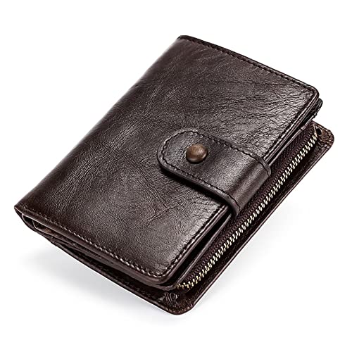 DUNSBY Schwarze Ledergeldbörse Männer Brieftaschenmänner klein RFID Blockierende Tasche echte Lederbrieftasche mit Flip ICH WÜRDE Vintage Coin -Geldbeutel männlich (Color : Coffee) von DUNSBY