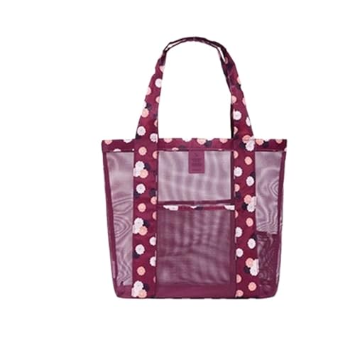 DUNSBY Strandtasche Damen Strand-Gymnastikbad-Kosmetiktasche, tragbare Tasche, Reise-Netztasche, große Aufbewahrungstasche mit Reißverschluss, Einkaufstasche, Trocken- und Nasstrennung(Red) von DUNSBY
