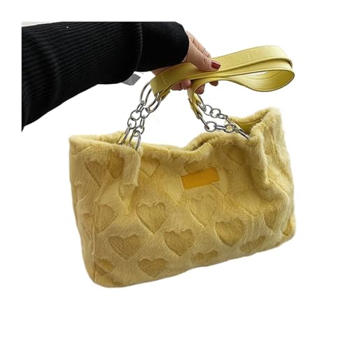 Flauschige Tragetasche Plüsch-Herz, große Kapazität, Einkaufstasche, Handtaschen, Damen, weich, lässig, Umhängetaschen, Münzgeldbörse (Color : Yellow) von DUNSBY