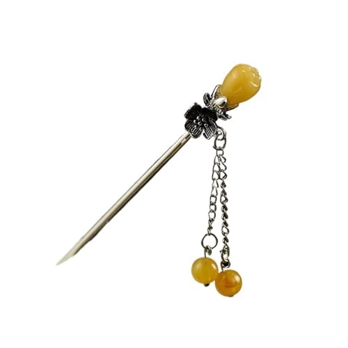 Haarnadel Haar Stick Frauen Metall Blume Haar Gabel Stäbchen Blume Haarnadel Frau Haar Schmuck Zubehör Damen Haar Stäbchen (Color : Yellow Tassel) von DUNSBY