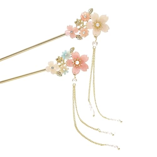 Haarnadel Haarnadel Haarstab Blume verziert Quasten Frauen Mädchen Retro Haarschmuck Damen Haar Stäbchen (Color : Random Color) von DUNSBY