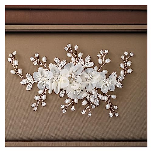 Haarschmuck Hochzeit Blume Strass Perle Haarspange Kamm Stirnband Frauen Hochzeit Haarschmuck Zubehör for Frauen Braut Tiara Stirnband Clip Geschenk von DUNSBY