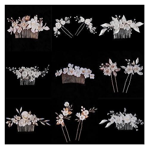 Haarschmuck Hochzeit Braut Hochzeit Haarschmuck for Frauen Keramik Blume Perle Haarkämme Clips Pins Kristall Schmuck Party Braut Kopfschmuck Geschenk (Color : A1158, Size : Hair Combs) von DUNSBY