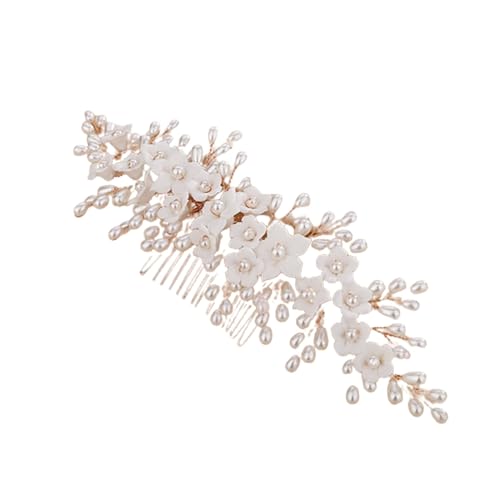 Haarschmuck Hochzeit Gold Perle Blume Hochzeit Kopfschmuck handgemachte Party Braut Haarkamm Stirnband for Frauen Vintage Brautjungfer Haarschmuck Tiara (Color : Gold) von DUNSBY