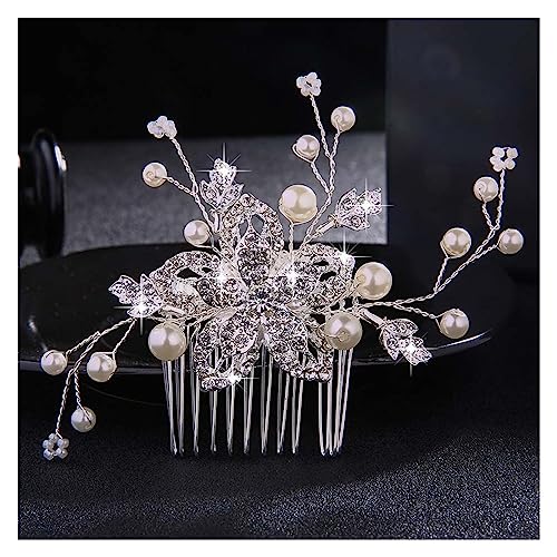 Haarschmuck Hochzeit Hochzeit Kristall Peals Haarkämme Braut Haar Clips Zubehör Schmuck Handgemachte Frauen Kopf Ornamente Kopfbedeckungen for Braut (Color : HS-J1084-S) von DUNSBY