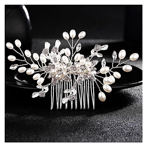 Haarschmuck Hochzeit Hochzeit Kristall Peals Haarkämme Braut Haar Clips Zubehör Schmuck Handgemachte Frauen Kopf Ornamente Kopfbedeckungen for Braut (Color : HS-J2634A-S) von DUNSBY