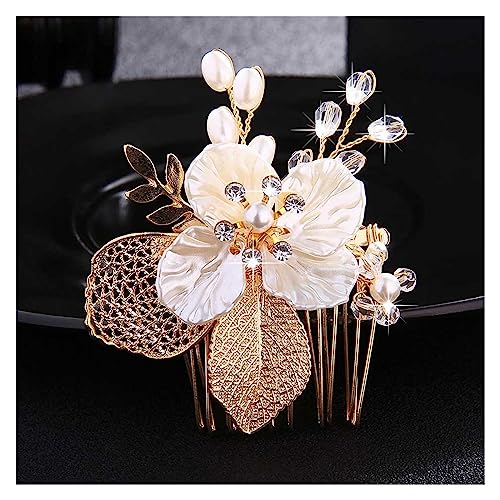 Haarschmuck Hochzeit Hochzeit Kristall Peals Haarkämme Braut Haar Clips Zubehör Schmuck Handgemachte Frauen Kopf Ornamente Kopfbedeckungen for Braut (Color : HS-J3110-G) von DUNSBY