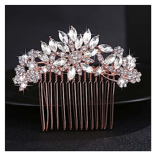 Haarschmuck Hochzeit Hochzeit Kristall Peals Haarkämme Braut Haar Clips Zubehör Schmuck Handgemachte Frauen Kopf Ornamente Kopfbedeckungen for Braut (Color : HS-J4098-RG) von DUNSBY