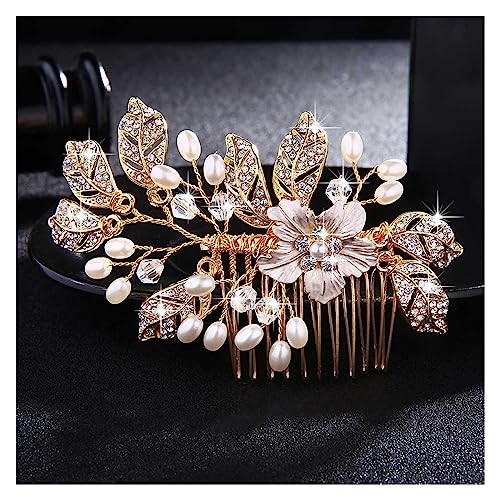 Haarschmuck Hochzeit Hochzeit Kristall Peals Haarkämme Braut Haar Clips Zubehör Schmuck Handgemachte Frauen Kopf Ornamente Kopfbedeckungen for Braut (Color : HS-J4540-G) von DUNSBY