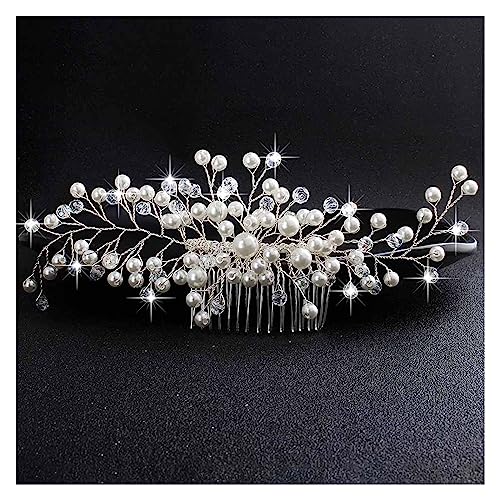 Haarschmuck Hochzeit Hochzeit Kristall Peals Haarkämme Braut Haar Clips Zubehör Schmuck Handgemachte Frauen Kopf Ornamente Kopfbedeckungen for Braut (Color : HS-J4871-S) von DUNSBY