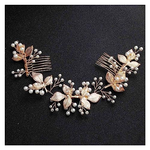 Haarschmuck Hochzeit Hochzeit Kristall Peals Haarkämme Braut Haar Clips Zubehör Schmuck Handgemachte Frauen Kopf Ornamente Kopfbedeckungen for Braut (Color : HS-J5403-G) von DUNSBY