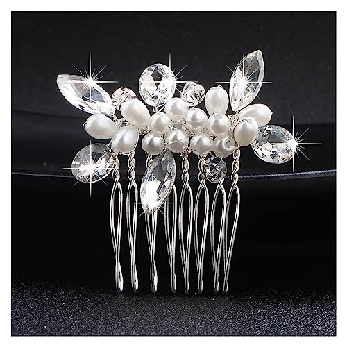 Haarschmuck Hochzeit Hochzeit Kristall Peals Haarkämme Braut Haar Clips Zubehör Schmuck Handgemachte Frauen Kopf Ornamente Kopfbedeckungen for Braut (Color : HS-J807-S) von DUNSBY