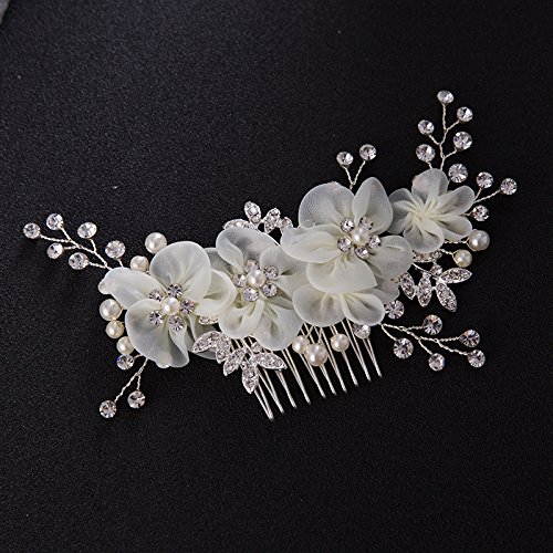 Haarschmuck Hochzeit Silber Farbe Perle Kristall Hochzeit Haar Kämme Haar Zubehör for Braut Blume Kopfschmuck Frauen Braut Haar Ornamente Schmuck (Color : D) von DUNSBY