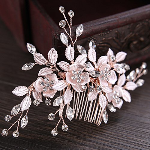 Haarschmuck Hochzeit Silber Farbe Perle Kristall Hochzeit Haar Kämme Haar Zubehör for Braut Blume Kopfschmuck Frauen Braut Haar Ornamente Schmuck (Color : H) von DUNSBY