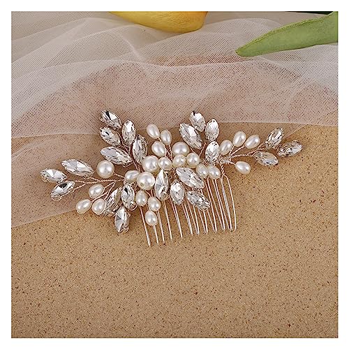 Haarschmuck Hochzeit Silberfarbener Blumen-Haarkamm, Schmuck for Mädchen, handgefertigt, Legierung, Perlen-Haarnadel, Haarkamm, Braut-Tiaras, Hochzeit, Haar-Accessoire, Schmuck (Color : 10) von DUNSBY