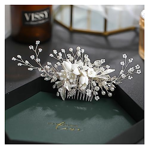 Haarschmuck Hochzeit Silberfarbener Blumen-Haarkamm, Schmuck for Mädchen, handgefertigt, Legierung, Perlen-Haarnadel, Haarkamm, Braut-Tiaras, Hochzeit, Haar-Accessoire, Schmuck (Color : 2) von DUNSBY