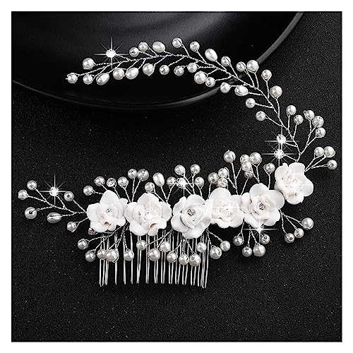 Haarschmuck Hochzeit Silberfarbener Blumen-Haarkamm, Schmuck for Mädchen, handgefertigt, Legierung, Perlen-Haarnadel, Haarkamm, Braut-Tiaras, Hochzeit, Haar-Accessoire, Schmuck (Color : 6) von DUNSBY