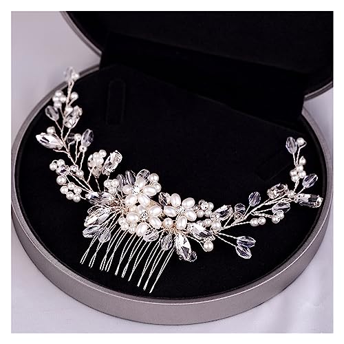 Haarschmuck Hochzeit Silberfarbener Blumen-Haarkamm, Schmuck for Mädchen, handgefertigt, Legierung, Perlen-Haarnadel, Haarkamm, Braut-Tiaras, Hochzeit, Haar-Accessoire, Schmuck (Color : 9) von DUNSBY