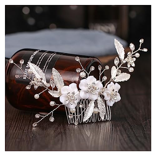 Haarschmuck Hochzeit Silberfarbener Blumen-Haarkamm, Schmuck for Mädchen, handgefertigt, Legierung, Perlen-Haarnadel, Haarkamm, Braut-Tiaras, Hochzeit, Haar-Accessoire, Schmuck (Color : Style 13) von DUNSBY