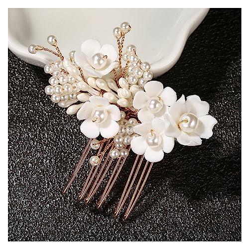 Haarschmuck Hochzeit Silberfarbener Blumen-Haarkamm, Schmuck for Mädchen, handgefertigt, Legierung, Perlen-Haarnadel, Haarkamm, Braut-Tiaras, Hochzeit, Haar-Accessoire, Schmuck (Color : Style 19) von DUNSBY