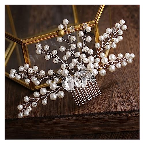 Haarschmuck Hochzeit Silberfarbener Blumen-Haarkamm, Schmuck for Mädchen, handgefertigt, Legierung, Perlen-Haarnadel, Haarkamm, Braut-Tiaras, Hochzeit, Haar-Accessoire, Schmuck (Color : Style 22) von DUNSBY