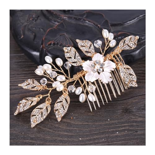 Haarschmuck Hochzeit Trendige handgemachte Tiara Hochzeit Haarkamm Blatt Blume Braut Haarnadeln Perle Strass Kopf Schmuck Mädchen Hochzeit Haarschmuck (Color : 10) von DUNSBY