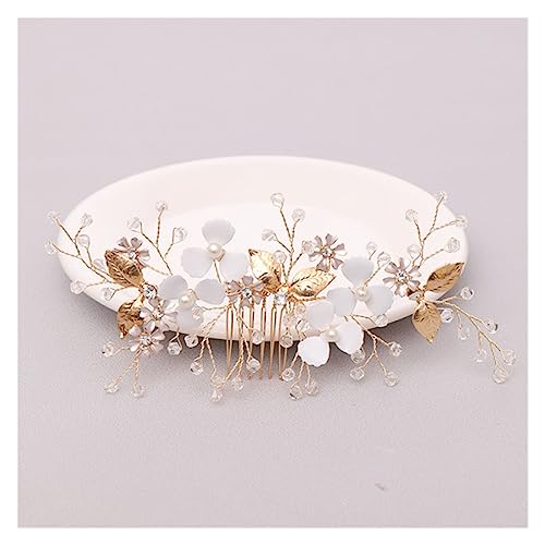 Haarschmuck Hochzeit Trendige handgemachte Tiara Hochzeit Haarkamm Blatt Blume Braut Haarnadeln Perle Strass Kopf Schmuck Mädchen Hochzeit Haarschmuck (Color : 16) von DUNSBY