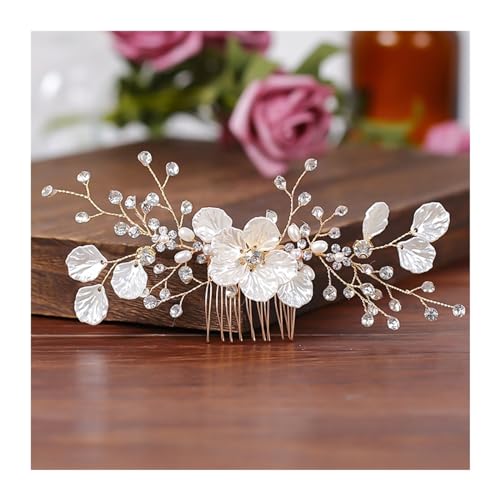 Haarschmuck Hochzeit Trendige handgemachte Tiara Hochzeit Haarkamm Blatt Blume Braut Haarnadeln Perle Strass Kopf Schmuck Mädchen Hochzeit Haarschmuck (Color : 18) von DUNSBY