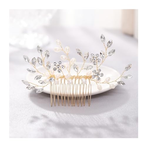 Haarschmuck Hochzeit Trendige handgemachte Tiara Hochzeit Haarkamm Blatt Blume Braut Haarnadeln Perle Strass Kopf Schmuck Mädchen Hochzeit Haarschmuck (Color : 24) von DUNSBY