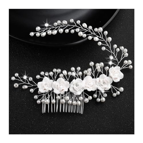 Haarschmuck Hochzeit Trendige handgemachte Tiara Hochzeit Haarkamm Blatt Blume Braut Haarnadeln Perle Strass Kopf Schmuck Mädchen Hochzeit Haarschmuck (Color : 27) von DUNSBY