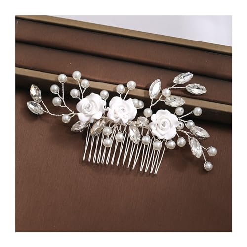 Haarschmuck Hochzeit Trendige handgemachte Tiara Hochzeit Haarkamm Blatt Blume Braut Haarnadeln Perle Strass Kopf Schmuck Mädchen Hochzeit Haarschmuck (Color : 6) von DUNSBY