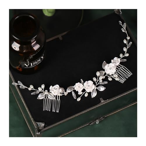 Haarschmuck Hochzeit Trendige handgemachte Tiara Hochzeit Haarkamm Blatt Blume Braut Haarnadeln Perle Strass Kopf Schmuck Mädchen Hochzeit Haarschmuck (Color : 9) von DUNSBY