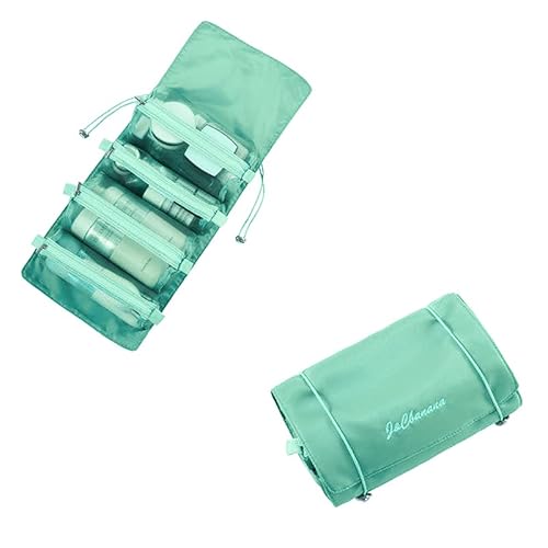 Kosmetiktasche Frauen-Kosmetiktasche, Faltbare Nylontasche, Seil, Make-up-Tasche, 4 Stück in 1 Reißverschluss, Netz, trennbar, Reise, tragbare Kosmetiktasche (Color : Green) von DUNSBY