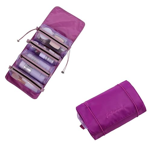 Kosmetiktasche Frauen-Kosmetiktasche, Faltbare Nylontasche, Seil, Make-up-Tasche, 4 Stück in 1 Reißverschluss, Netz, trennbar, Reise, tragbare Kosmetiktasche (Color : Purple) von DUNSBY